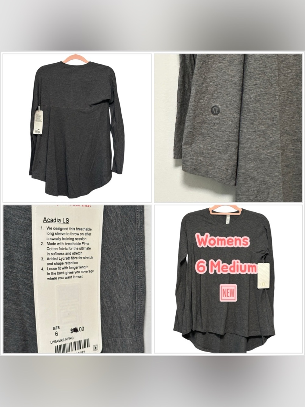 Women’s Lululemon Acadia 6 Small long-sleeve shirt featuring a high-low hem NWT